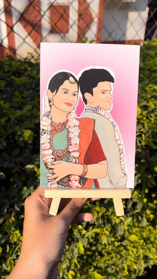 Detailed Digital illustration with a wooden stand (upto 2 people in one picture)