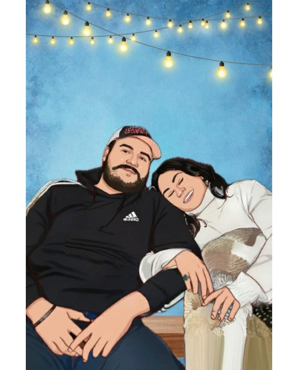 Detailed Digital illustration with a wooden stand (upto 2 people in one picture)