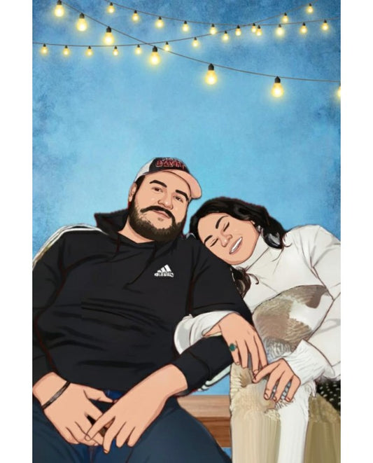 Detailed Digital illustration with a wooden stand (upto 2 people in one picture)