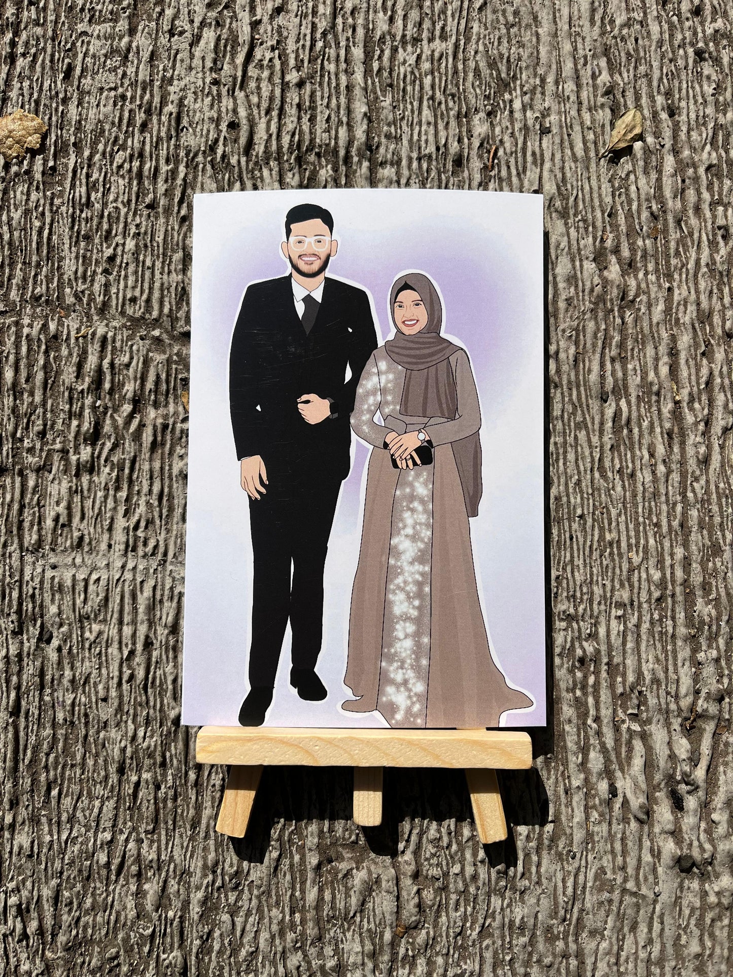 Detailed Digital illustration with a wooden stand (upto 2 people in one picture)